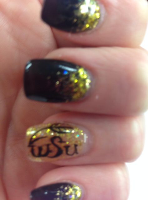 Wearing Shocker Pride - Wichita State University #shocker University Of Oklahoma Nails, University Of Utah Football Nails, University Of Michigan Nail Designs, Mizzou Nails Black Gold, College Wedding, Sports Nails, Wichita State University, Fashion 2020, Fashion Nails