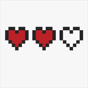 three pixel hearts are shown in the middle of each other's heart shape, and one is red