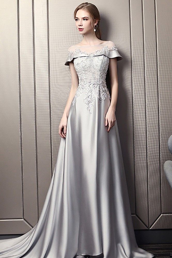 Dnd Outfits, Gowns For Wedding, Embellishment Embroidery, Grey Wedding Dress, Grey Gown, Evening Dresses Uk, Embroidery Patchwork, Long Sleeve Evening Gowns, Dress Sleeve Length