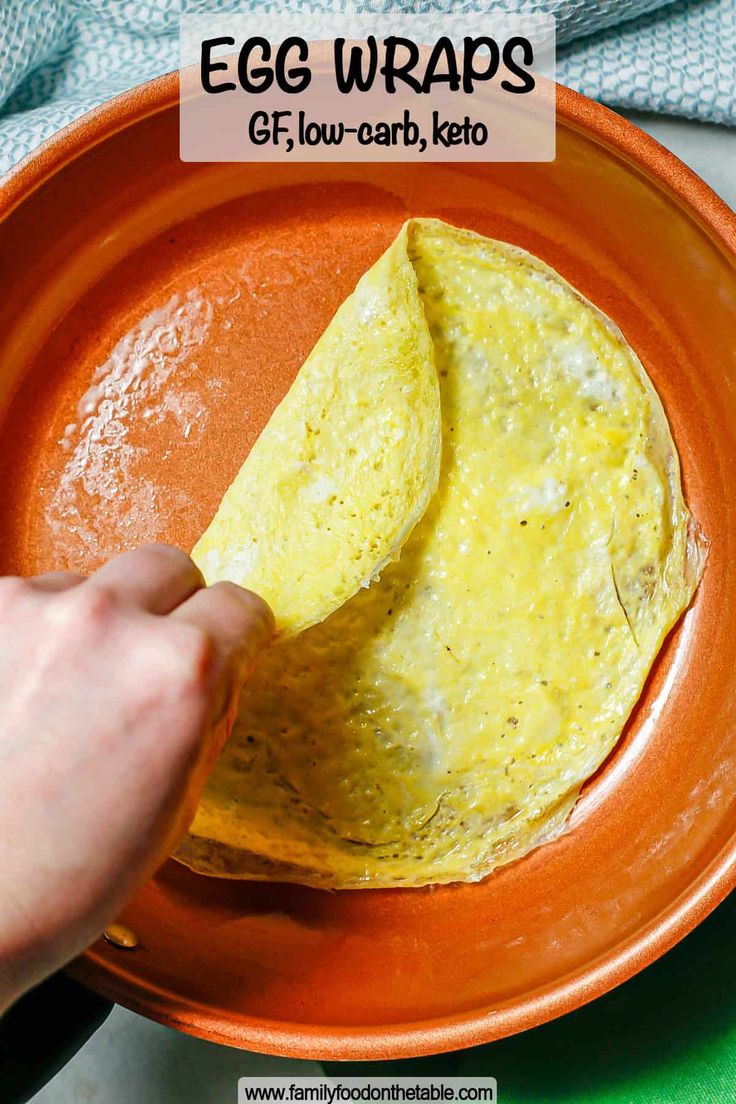 an egg wrap being held up in a bowl with the words egg wraps on it