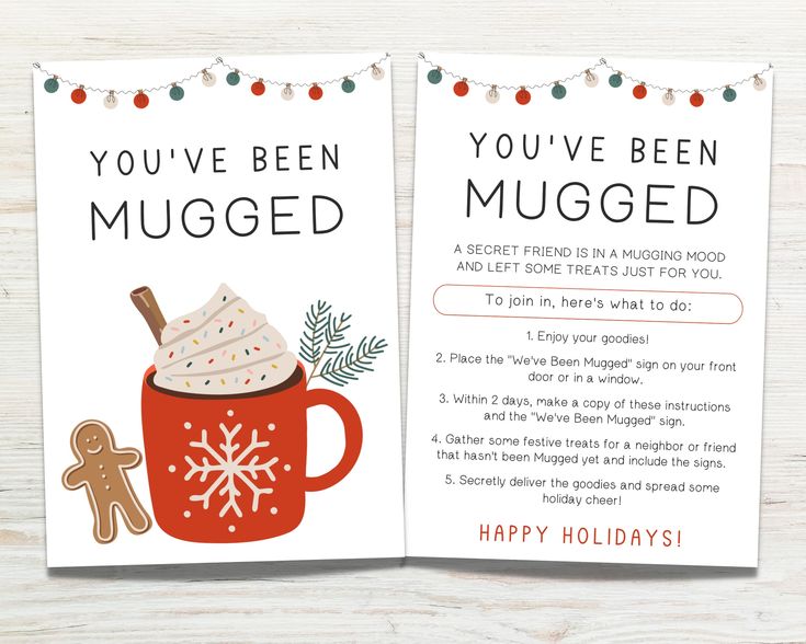 two christmas cards with the words you've been mugged and a gingerbread