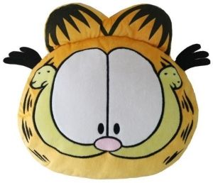 a close up of a pillow with a cartoon character on it's face and eyes