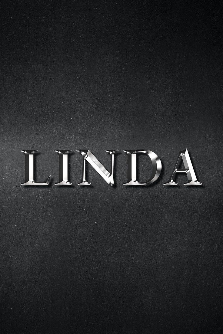 the word lindaa written in metal type on a black background with white letters and silver accents