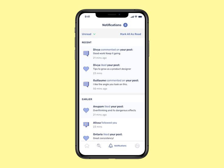 an iphone with notifications on the screen and two hearts drawn on it, against a yellow background