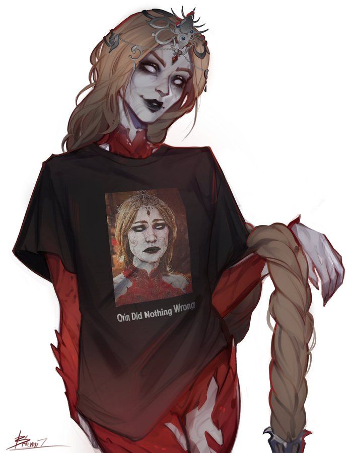 a drawing of a woman wearing a t - shirt that says one bad nothing wrong