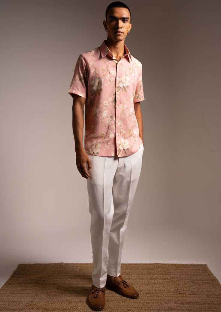 Half-sleeve linen cotton shirt in a print from our archives. Please note - this is a single piece and does not include the trousers. Vintage Linen Shirt With Relaxed Fit, Printed Short Sleeve Linen Shirt, Printed Linen Short Sleeve Shirt, Fitted Floral Print Linen Top, Relaxed Fit Shirt For Semi-formal Summer Events, Relaxed Fit Shirt For Semi-formal Summer Occasions, Fitted Linen Top With Floral Print, Short Sleeve Linen Shirt With Floral Print, White Linen Shirt With Floral Print