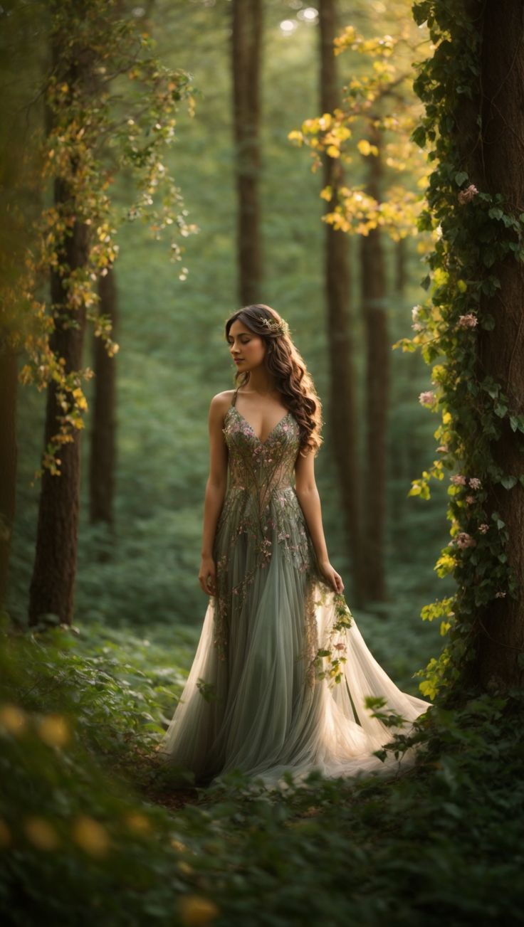 "Enchanted Forest: Girl Among Towering Trees in Floral Gown" Posing Photoshoot, Whimsical Photoshoot, Photoshoot Ideas Creative, Fairytale Photoshoot, Vines And Flowers, Fairy Photoshoot, Nature Photoshoot, Sunset Light, Shadow Photography