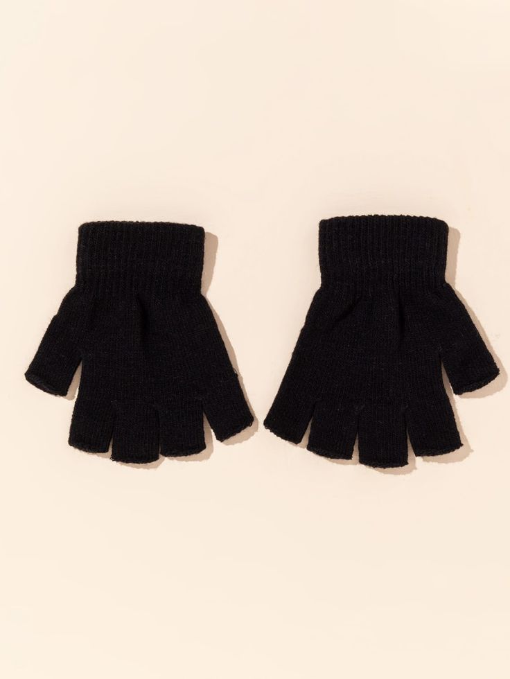 Preto Casual Collar  Tecido Simples Luvas Embellished  Outono / Inverno Acessórios de crianças Warmest Winter Gloves, Black Gloves, Knitted Gloves, Shein Style, Womens Gloves, Kids Sleepwear, Socks Women, Fingerless Gloves, All Fashion