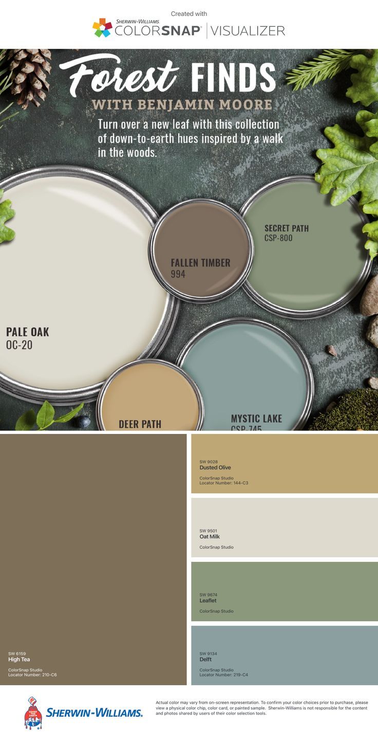 the color scheme for forest finds is shown in shades of green, brown and beige