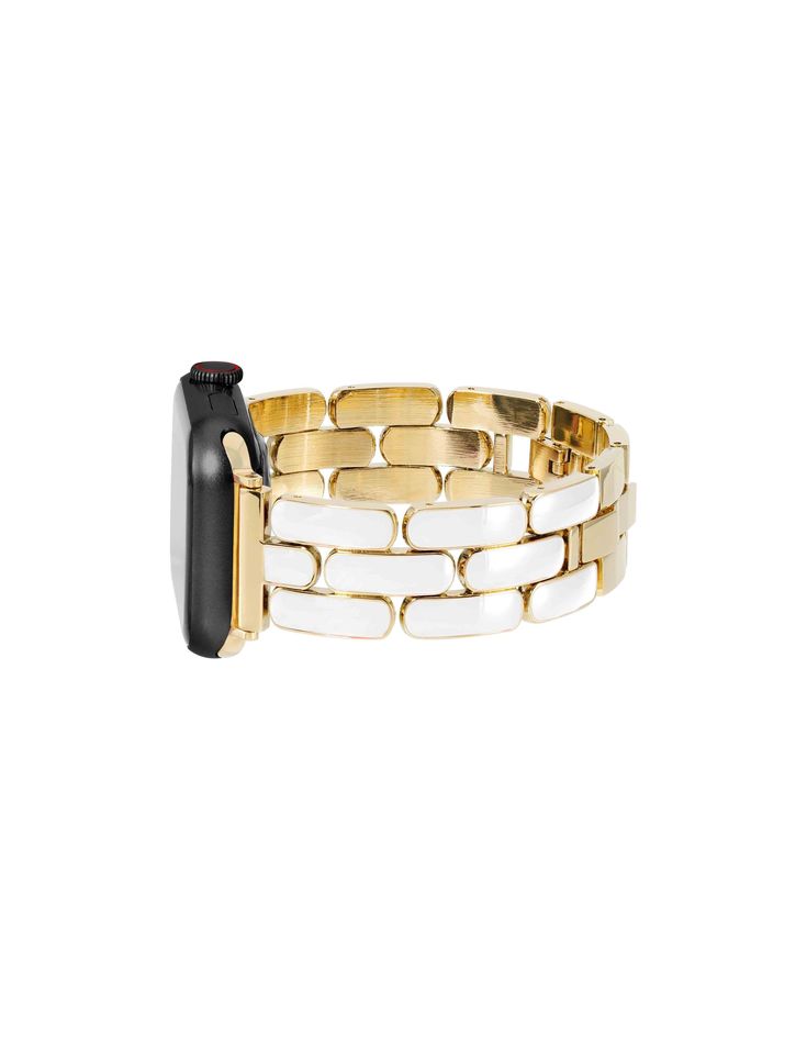 This chic, jewelry-inspired enamel link bracelet elevates your watch with a subtle yet stylish look. Fit: 38/40/41mm model Band circumference including Apple Watch® device: 157mm-198mm (6.25"-7.75") Band width: 18x14mm 42/44/45/Ultra (49mm) model Band circumference including Apple Watch® device: 165mm-204mm (6.5"-8") Band width: 20x14mm Chic Apple Watch Band, White Bracelet Strap Watch Bands For Formal Occasions, Elegant Metal Apple Watch Band With Solid Link Construction, Elegant White Bracelet Strap Watch Bands, Elegant Metal Bracelet Strap Apple Watch Band, Luxury White Apple Watch Band With Bracelet Strap, Modern White Bracelets With Solid Link Construction, Apple Watch White, January 2nd