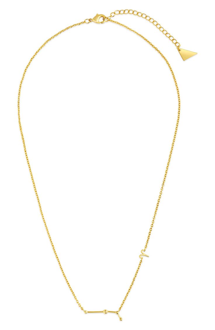 No matter what your sign, you can always shine! This station constellation pendant necklace is available in every zodiac sign, and in both gold and silver tones. It makes a perfect birthday gift for someone you love. 16" length with 2" extension Clasp closure 14K gold plated brass Imported Modern Gold Name Necklace For Anniversary, Modern Gold Initial Necklace For Anniversary, Gold Minimalist Zodiac Charm Necklace, Minimalist Gold Zodiac Sign Jewelry, Gold Minimalist Zodiac Sign Jewelry, Minimalist Gold Zodiac Sign Necklace, Minimalist Gold Zodiac Jewelry, Valentine's Day Gold Name Necklace With Delicate Chain, Always Shine