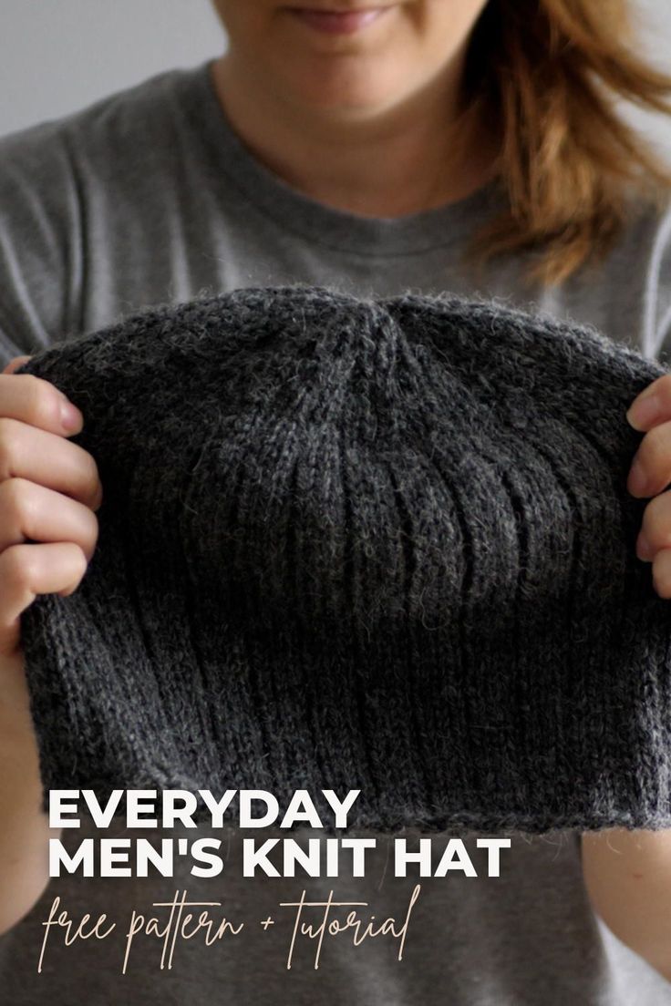 a woman holding up a knitted hat with the words everyday men's knit hat free pattern