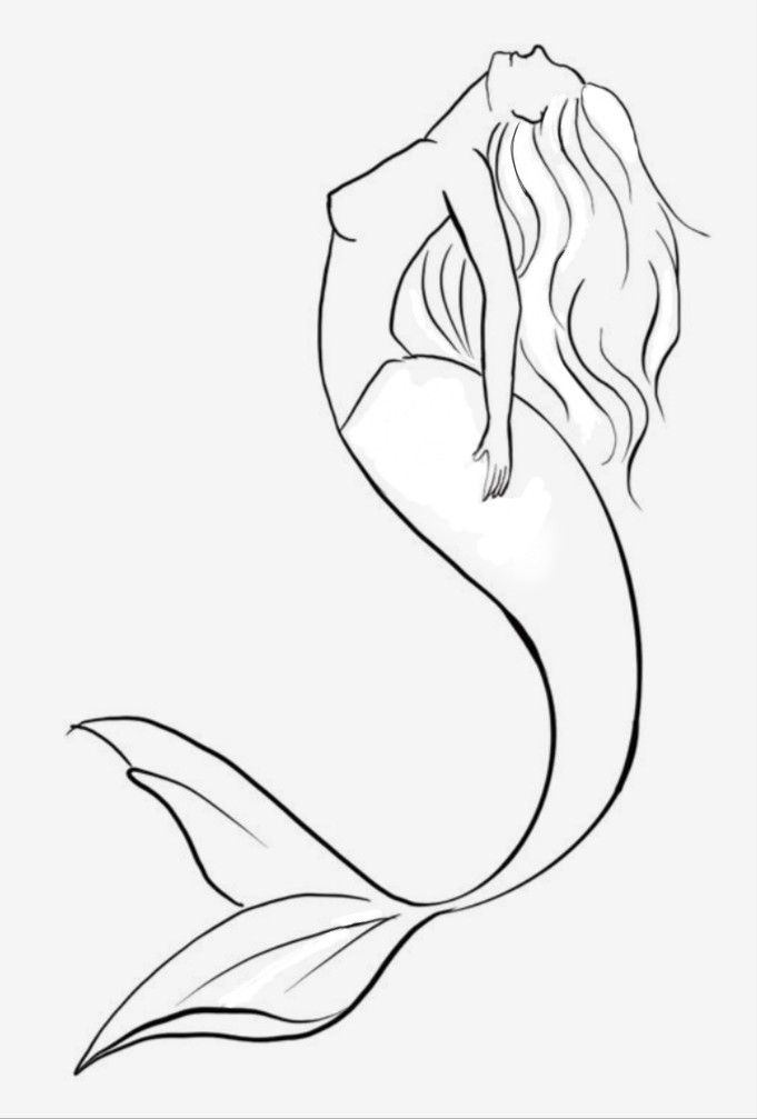 a drawing of a mermaid with long hair and a tail is shown in black and white