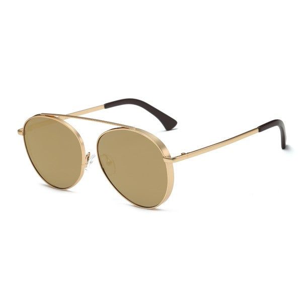 Stay stylish and protected with ODYSSEY. These aviator-style metal sunglasses feature mirrored lenses to keep you looking cool while blocking out harmful rays. Soar into the summer in style. Frame Material: MetalLens Material: PolycarbonateLens Width: 61mmBridge Width: 16mmTemple Length: 143mm100% UVA & UVB Protection Gold Polarized Shield Sunglasses For Summer, Trendy Aviator Sunglasses With Metal Frame For Outdoor, Trendy Outdoor Aviator Sunglasses With Metal Frame, Trendy Gold Sunglasses For Outdoor, Modern Aviator Sunglasses For Spring, Gold Tinted Cat Eye Sunglasses For Summer, Gold Anti-reflective Sunglasses For The Beach, Gold Metal Frame Cat Eye Sunglasses For Summer, Gold Anti-reflective Sunglasses For Beach