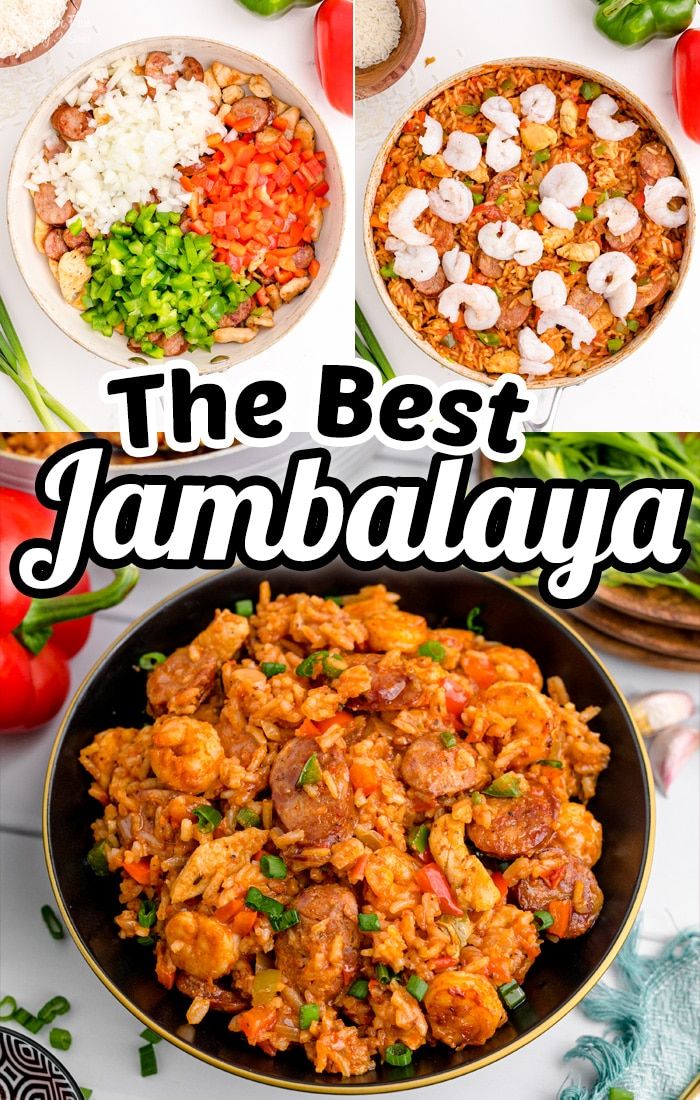 the best jambalya recipe is in this collage and it's ready to be eaten