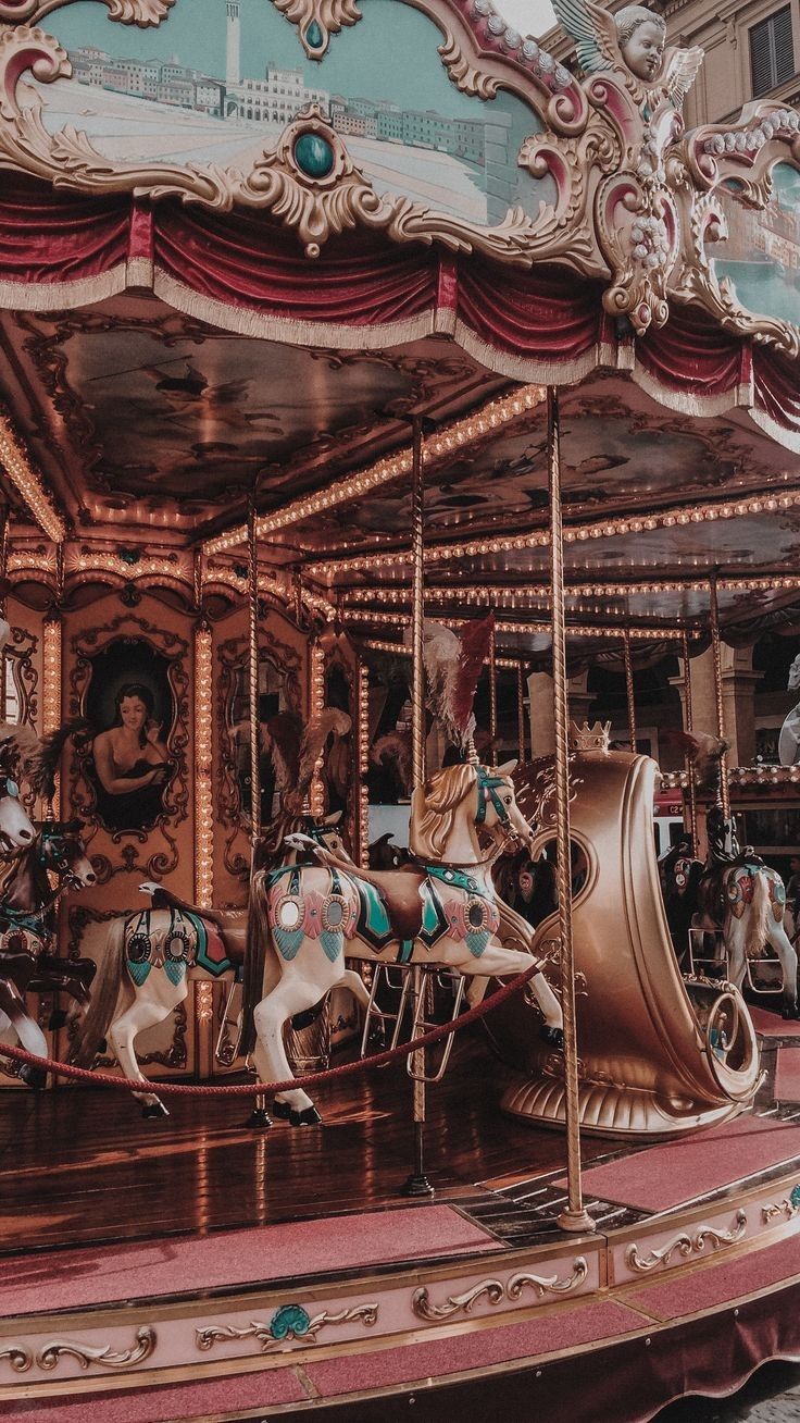 an ornately decorated merry go round with horses