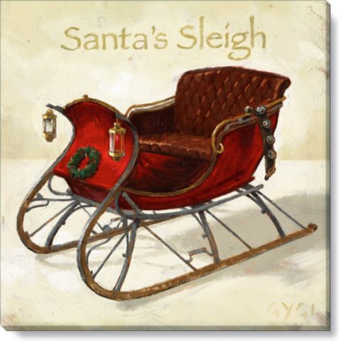 a santa's sleigh christmas card with an old fashioned red sleigh