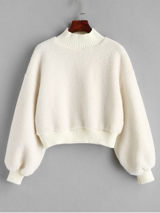 Plain Mock Neck Faux Shearling Teddy Sweatshirt - WHITE ONE SIZE Teddy Sweatshirt, Tokyo Street Fashion, Stylish Hoodies, Sweatshirt Outfit, Cropped Sweatshirt, Grunge Style, Really Cute Outfits, Girls Fashion Clothes, Teenage Fashion Outfits