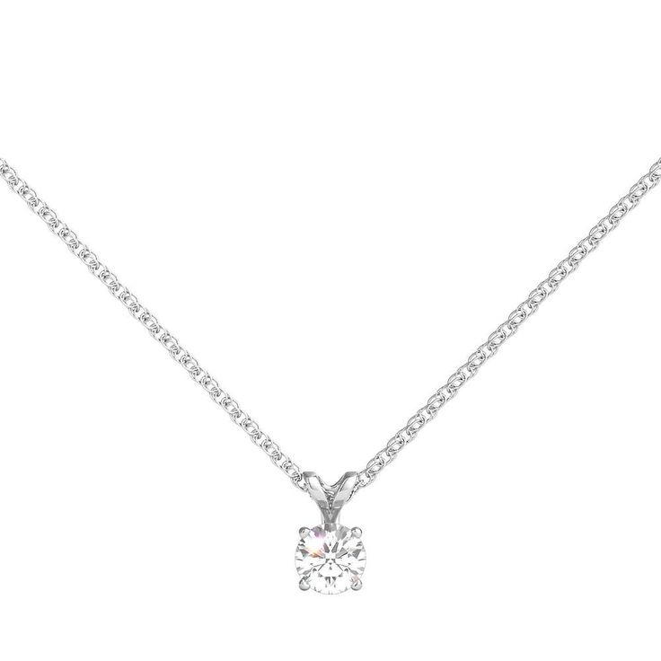 Simple and sophisticated, this 14K white gold solitaire pendant showcases 1 round brilliant cut diamond weighing approximately 1/2 ct. tw. 18 inch 14K white gold rope chain Pendant Necklace Diamond, Diamond Solitaire Pendant, White Gold Pendant Necklace, Helzberg Diamonds, White Gold Solitaire, Gold Rope Chains, White Gold Pendant, Diamond Fashion Rings, Solitaire Pendant Necklace