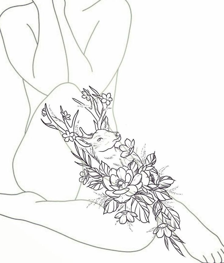 a drawing of a woman's legs with flowers on her leg and a bird in the middle