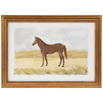 a painting of a horse in a field