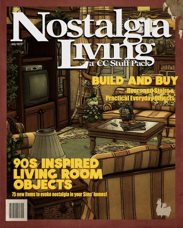 the front cover of nostalga living magazine, featuring an old fashioned couch and coffee table