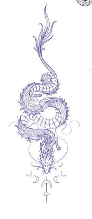 a dragon tattoo design on the back of a woman's arm, with an arrow in