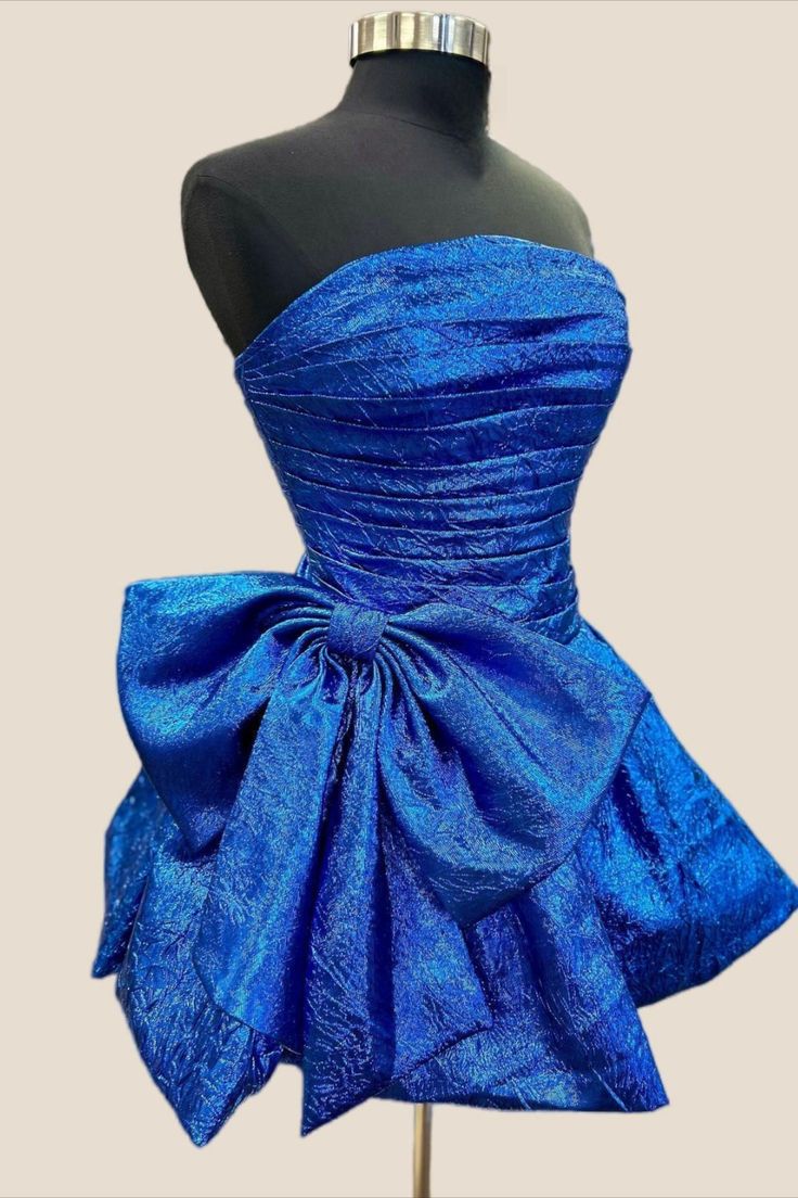 2024 Royal Blue Short Homecoming Dress Blue Corset Dress For Gala During Prom Season, Fitted A-line Dress With Bow, Blue Ruffles Fitted Bodice Mini Dress, Blue Mini Dress With Ruffles And Fitted Bodice, Blue Dress With Corset Back For Gala, Glamorous A-line Fitted Corset Dress, Blue Corset Dress For Gala And Prom Season, Formal Corset Dress With Ruched Bodice And Mini Length, Blue Formal Corset Dress With Corset Back