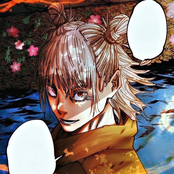 an anime character with blonde hair and blue eyes looking at the camera while floating in water