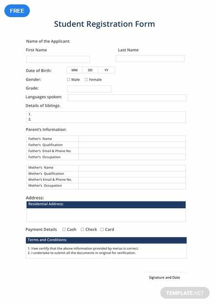 the student registration form is shown in blue and white, with an image of a person's name on it