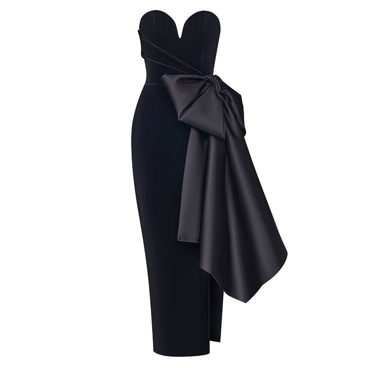 Black TARUB Asymmetric Evening Dress Gown | i The Label �– I The Label Robes Glamour, Velvet Corset, Corset Midi Dress, فستان سهرة, Long Midi Dress, Russian Fashion, Feather Dress, Large Bow, Dress Gown