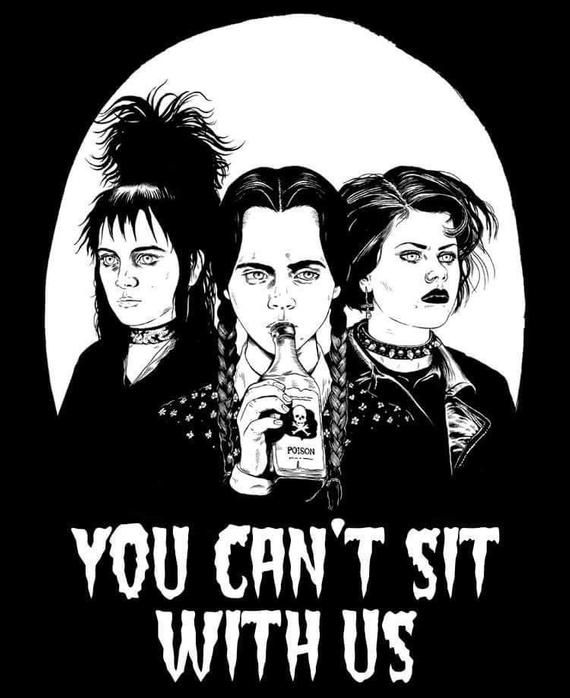 three girls with the words you can't sit with us on their chest poster