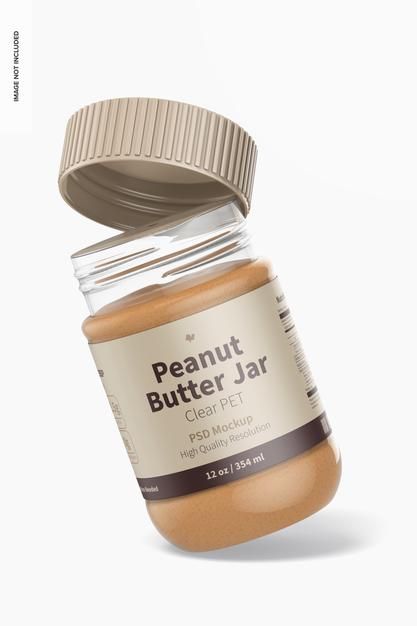 peanut butter jar with lid open on white background