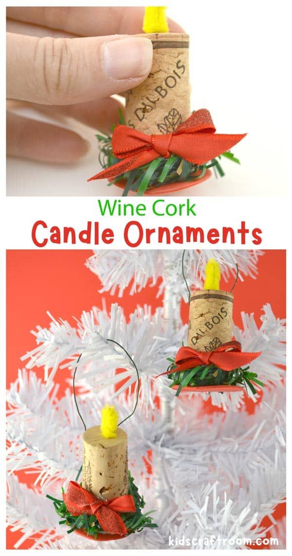 wine cork candle ornaments are an easy christmas craft for kids to make