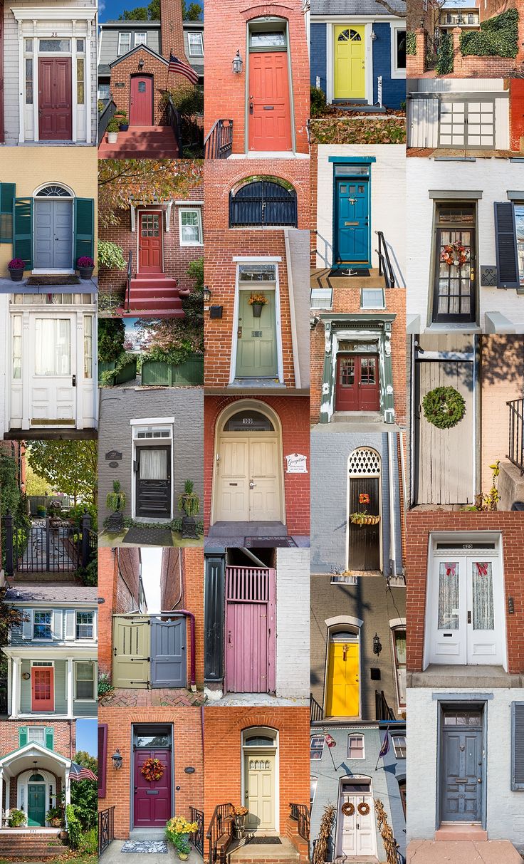 many different doors and windows are shown in this collage