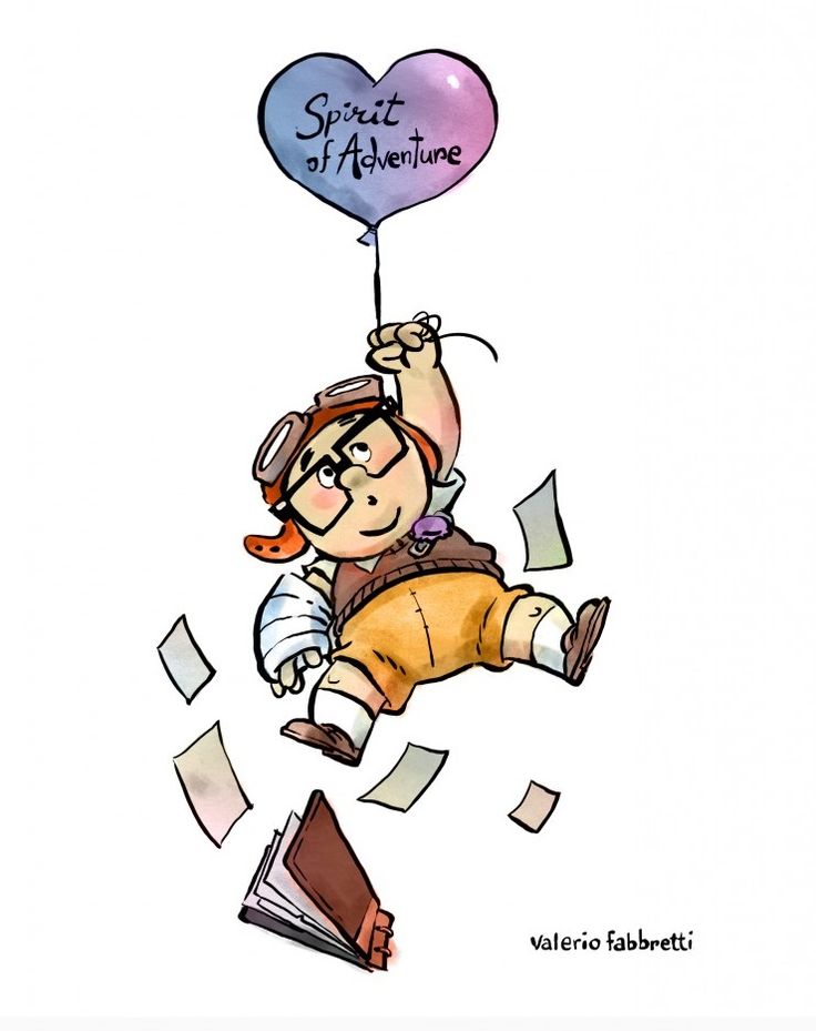 a cartoon character flying through the air with a heart shaped balloon above his head and an envelope