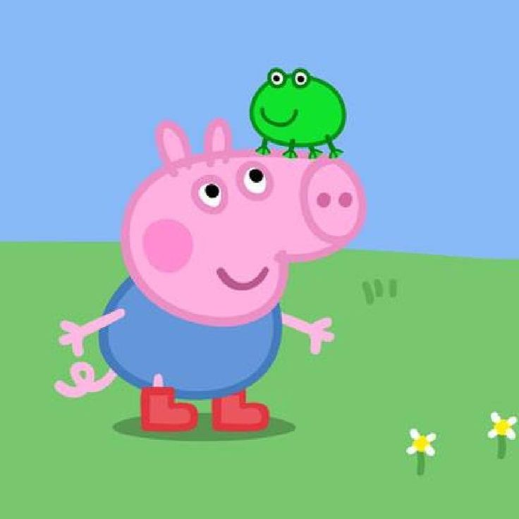 peppa pig and frog on top of each other in a field with daisies