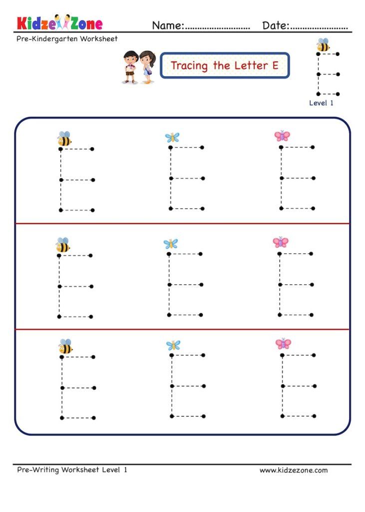 worksheet for kids to learn how to write the letter e with pictures and numbers