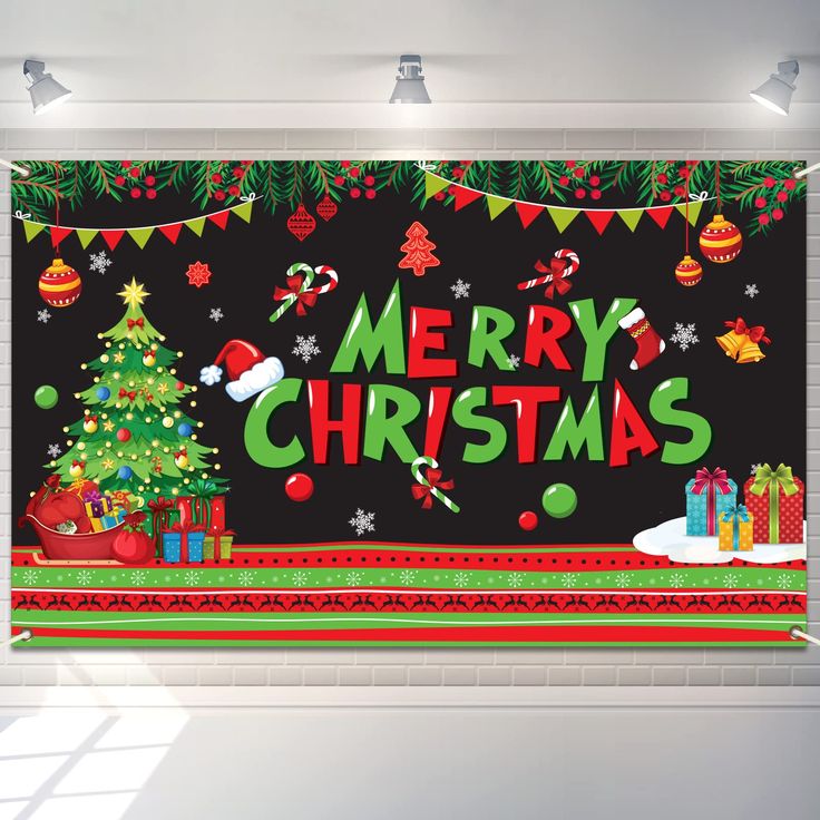 a merry christmas wall hanging in an empty room