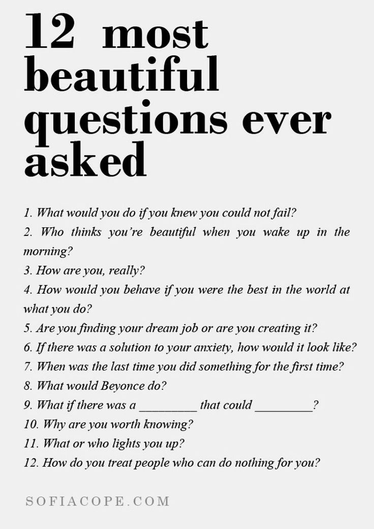 an advertisement with the words 12 most beautiful questions ever asked in black and white text