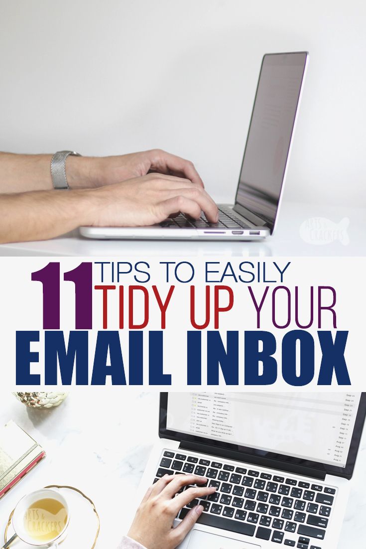 a person typing on a laptop with the title 11 tips to easily tidy up your email inbox