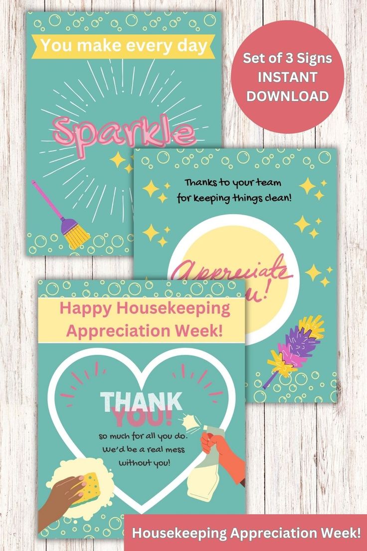 three thank cards with the words happy house keeping appreciation week written on them