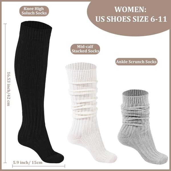 3 Pairs Wool Slouch Socks Knee High | Moon Wood Snug Warm Knee-high Socks, Casual Mid-calf Stockings For Winter, Casual Mid-calf Winter Stockings, Comfortable Knee-high Winter Socks, Comfortable Winter Socks, Warm Soft Knee-high Socks, Comfortable Soft Knee-high Socks For Winter, Socks Knee High, Garter Stockings