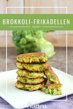 broccoli fritter on a white plate with a green vegetable in the background