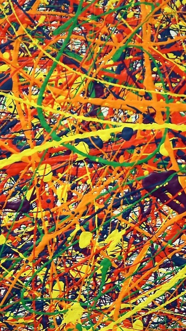 an abstract painting with orange, green and yellow colors