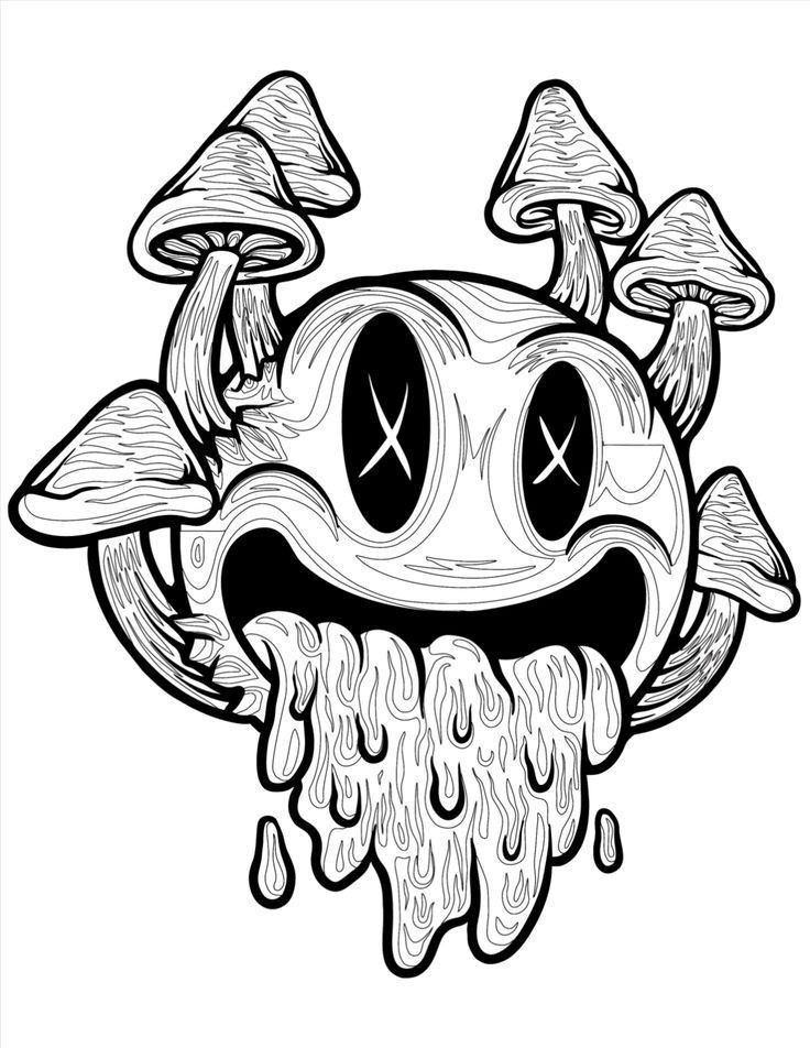 an image of a cartoon character with mushrooms on his head and eyes drawn in ink