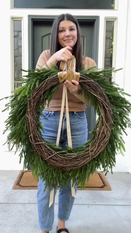 Wowza that’s a big wreath! This is the 30” size of my popular cascadin... | wreath | TikTok Neutral Christmas Wreath, Big Wreath, Norfolk Pine, Neutral Christmas, Fall And Winter, Christmas Wreath, Norfolk, You Think, Christmas Wreaths