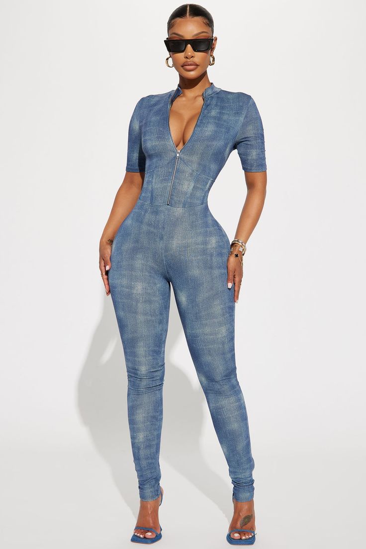 Available In Denim. Jumpsuit Denim Print Mock Neck Short Sleeve Faux Corset Detail Zipper Front Legging Stretch Disclaimer Print Placement May Vary Self 55% Rayon 40% Polyester 5% Spandex Imported | Dressed In Denim Jumpsuit size 2X by Fashion Nova Stretch High Rise Medium Wash Jumpsuits And Rompers, Fitted High Rise Jumpsuits And Rompers For Fall, Stretch Denim Blue Jumpsuits And Rompers, Stretch Denim Jumpsuits And Rompers, Trendy Fitted Denim Blue Jumpsuits And Rompers, Fitted Denim Blue Jumpsuit For Fall, Fitted Denim Jumpsuits And Rompers For Fall, Denim Fitted Jumpsuit For Fall, Medium Wash Stretch Denim Jumpsuits And Rompers