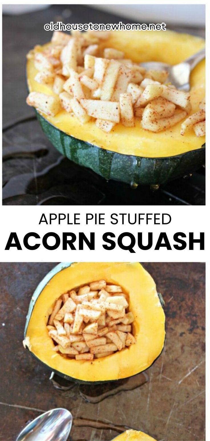 the inside of an acorn squash is cut in half and ready to be eaten