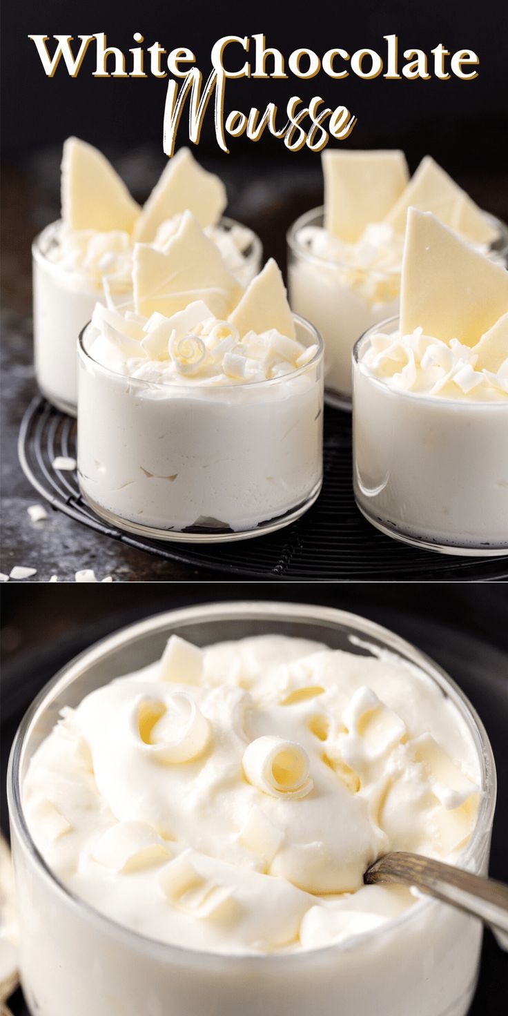 white chocolate mousse with whipped cream in a glass dish